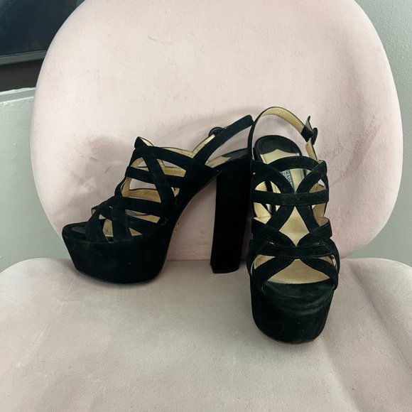 Prada Black Suede Platform Heeled Sandals, Size 39.5 - Picture 3 of 7